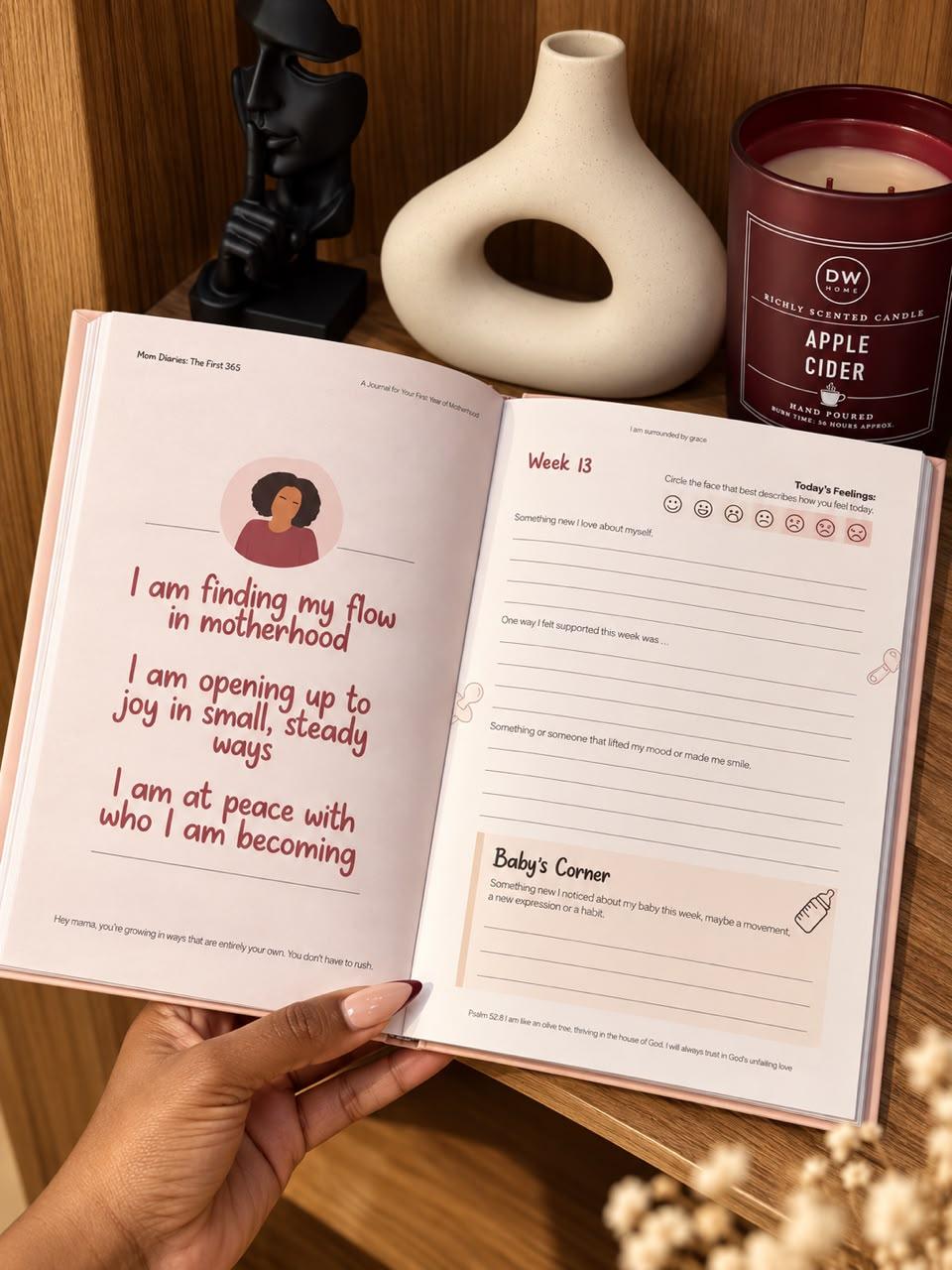 An open Week 13 page from inside Mom Diaries